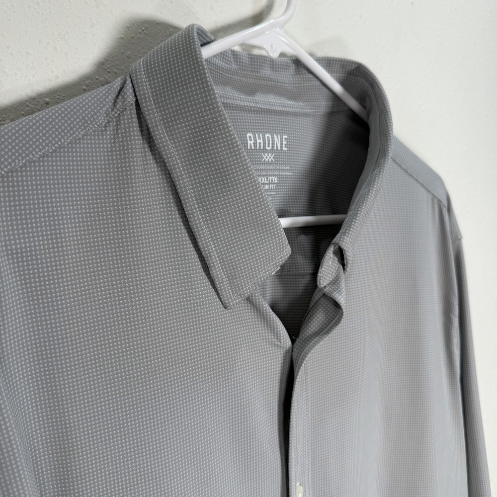 Rhone Commuter Shirt Men's Sz XXL Slim Fit Gray Geo Dot Fine Italian Fabric